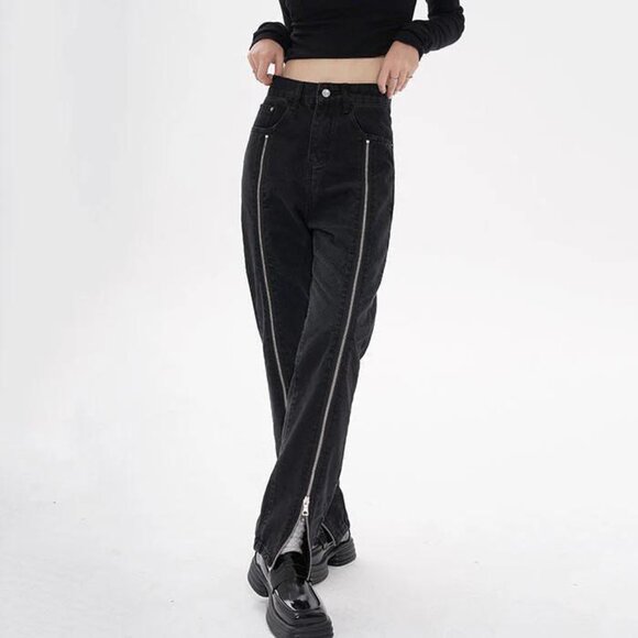 Italian Zip Up Leg Grunge Jeans - Picture 3 of 4